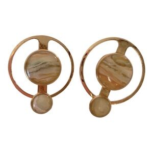 Vintage Golden Marbled Effect Circular Pierced Earrings